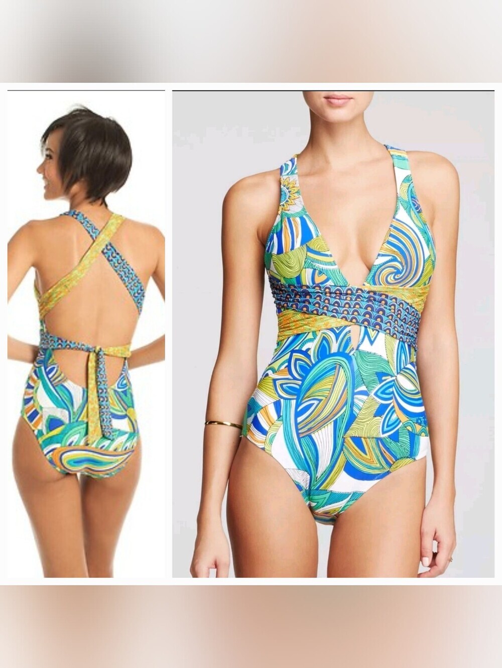 Trina Turk Amazonia Indigo One Piece Swimsuit Size 8 Medium Tropical Resort